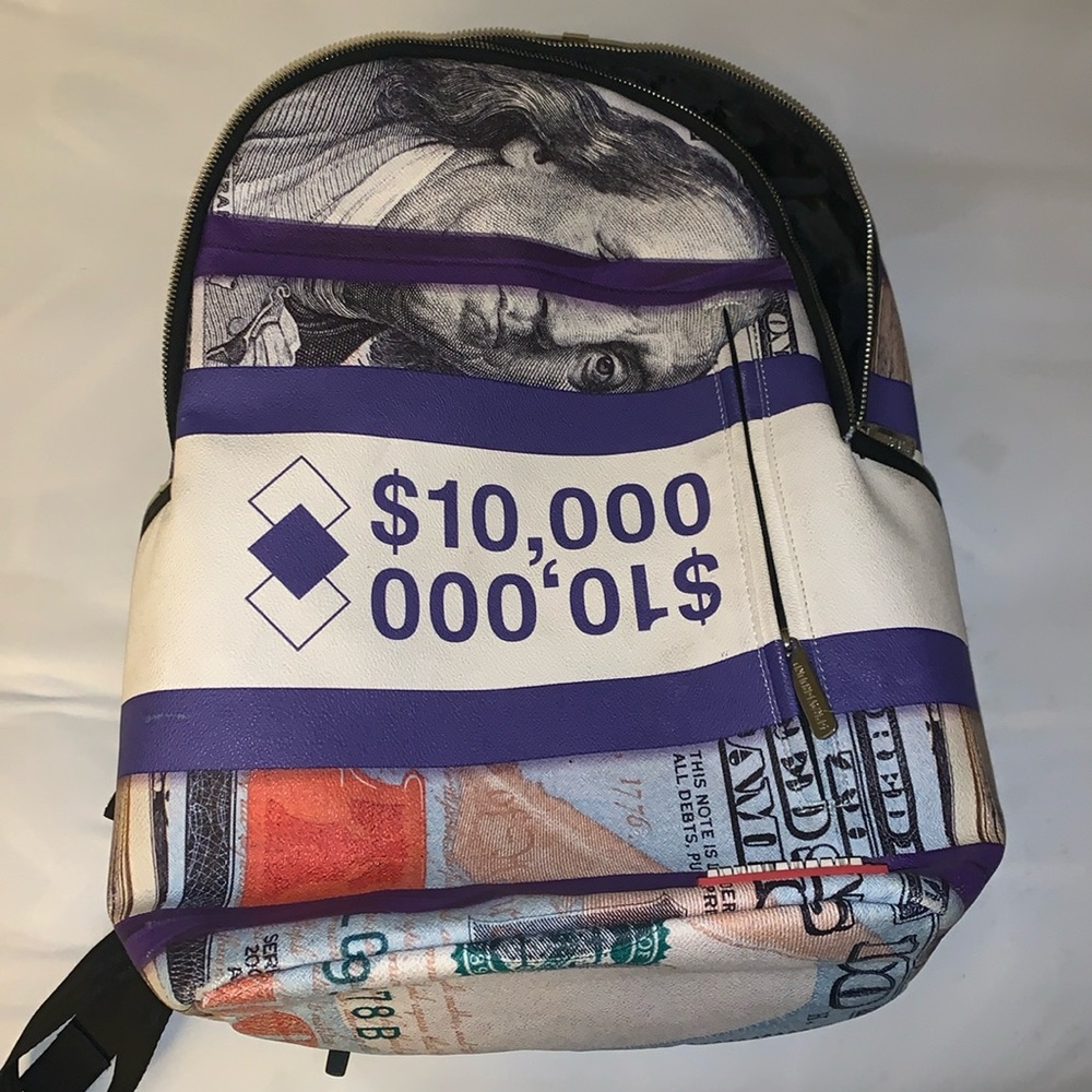 Kids Purple Money Print Backpack